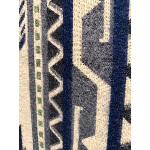 Vtg Alpaca WOOL blanket Peru large Peruvian throw warm seahawk color cabin - Picture 5 of 12